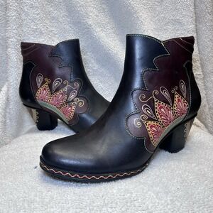 L'Artiste by Spring Step Hand Painted Leather Ankle Boots EU 40